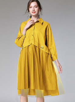 Solid Color Mesh Patchwork Plus Size Dress