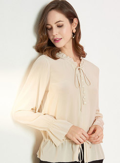 Solid Color Pullover Silk Blouse