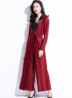 Color-blocked Notched Palazzo Jumpsuit
