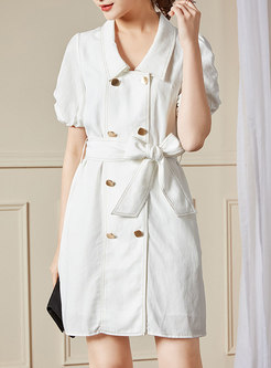 White Puff Sleeve Bodycon Mini Dress