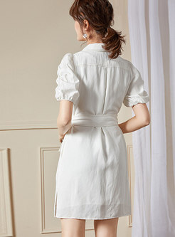 White Puff Sleeve Bodycon Mini Dress