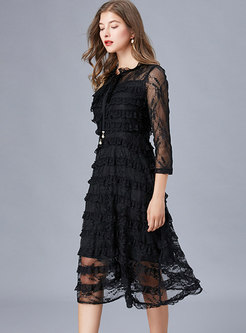 Black Lace Mesh A Line Plus Size Dress
