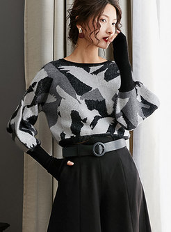 Print Pullover Bat Sleeve Sweater