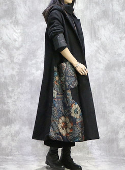 Hooded Wool Blend Embroidered Long Coat