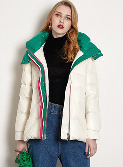 Color-blocked Hooded Short Puffer Coat