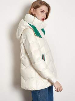 Color-blocked Hooded Short Puffer Coat