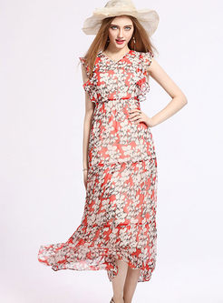 Bohemia Print Sleeveless High Waist Maxi Dress