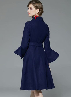 Solid Color Flare Sleeve A Line Coat Dress