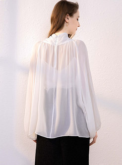 Bat Sleeve Transparent Silk Blouse