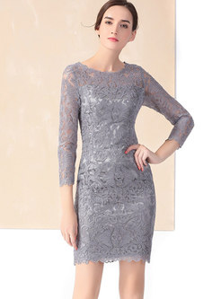 Embroidered Mesh Openwork Cocktail Dress