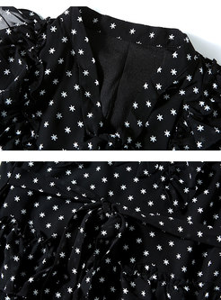 Black V-neck Star Print Chiffon Cake Dress