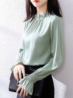 Mock Neck Flare Sleeve Pullover Blouse