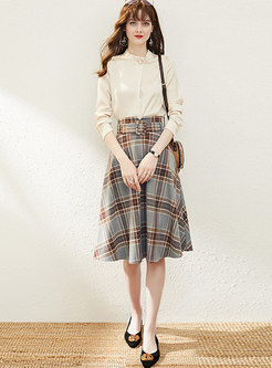 Long Sleeve Pullover Plaid Suit Dress