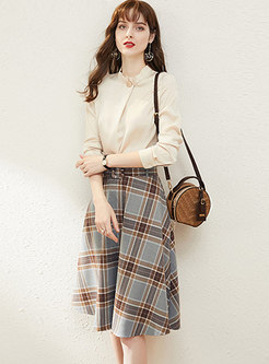 Long Sleeve Pullover Plaid Suit Dress