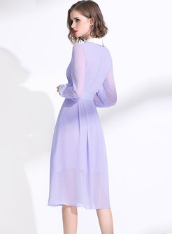 Light Purple Lapel Chiffon A Line Dress