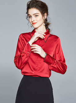 Red Lapel Long Sleeve Slim Shirt