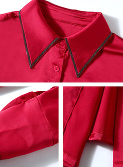 Red Lapel Long Sleeve Slim Shirt