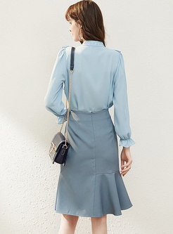 Long Sleeve Falbala Asymmetric Suit Dress