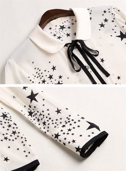 Doll Collar Star Print Silk Blouse