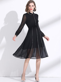 Black Lapel Transparent Chiffon Dress
