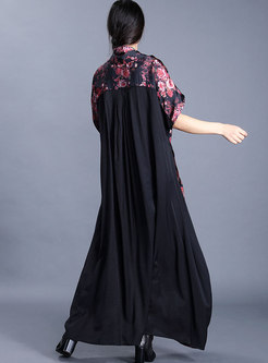 Plus Size V-neck Print Loose Maxi Dress