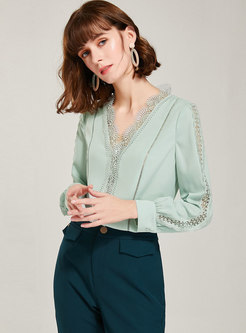 Lace Openwork Patchwork Pullover Blouse