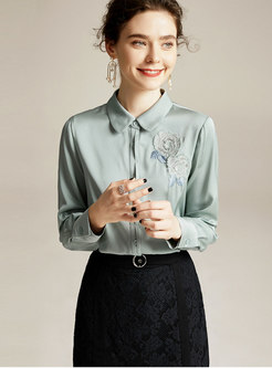 Long Sleeve Embroidered Silk Blouse