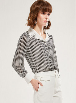 Color-blocked Print Single-breasted Blouse
