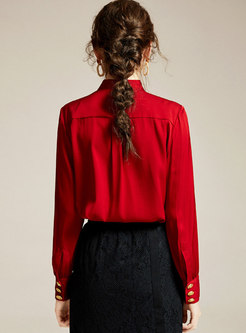 Solid Color Bowknot Silk Blouse