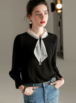 Color-blocked Pullover Loose Silk Blouse