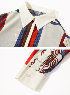 Long Sleeve Striped Print Silk Blouse