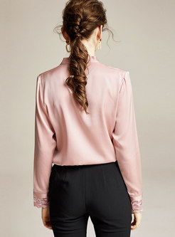 V-neck Pullover Long Sleeve Silk Blouse