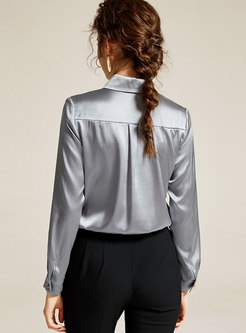 Solid Color Single-breasted Silk Blouse