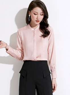 Solid Color Mock Neck Long Sleeve Blouse