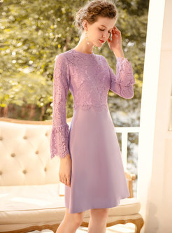 Pink Openwork Lace Patchwork Cocktail Dress