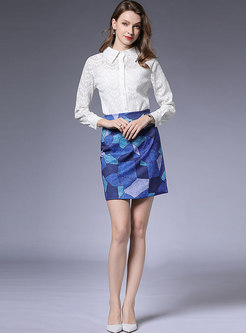 Lace Geometric Print Bodycon Suit Dress