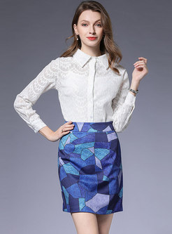 Lace Geometric Print Bodycon Suit Dress