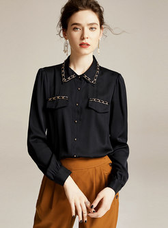 Long Sleeve Silk Blouse With Metal Decoration
