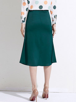 Solid Color High Waisted Midi Skirt