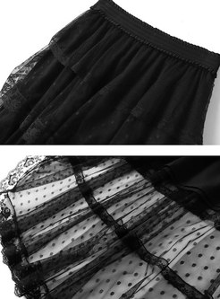 Black Polka Dot Mesh Cake Skirt