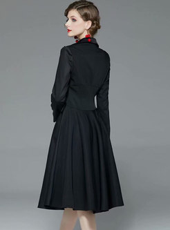 Black Long Sleeve Big Hem Work Dress