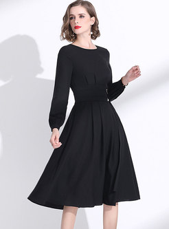 Black Long Sleeve Chiffon A Line Dress