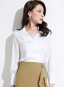 V-neck Double-breasted Satin Blouse