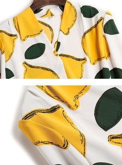 V-neck Lemon Print Pullover Chiffon Blouse