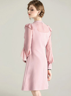 Pink Long Sleeve Falbala Homecoming Dress