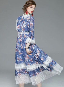 Lace Patchwork Print Party Maxi Dress