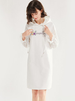 Letter Embroidered Lace Patchwork Shift Dress
