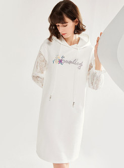 Letter Embroidered Lace Patchwork Shift Dress