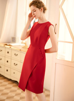 Red Poncho Sleeve Sheath Homecoming Dress