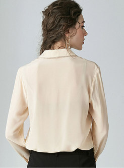 Apricot Lapel Single-breasted Silk Blouse